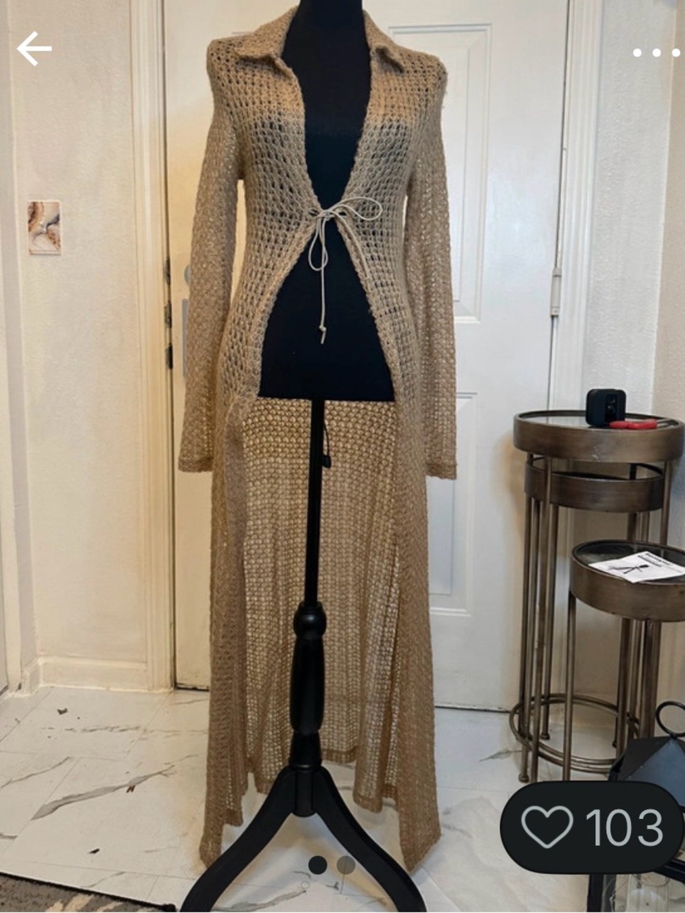 Long Open Knit Cardigan Duster in Tan